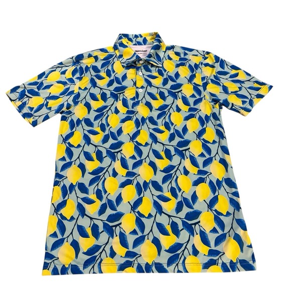 Royal & Awesome Other - Royal & Awesome Polo Shirt Mens Medium Lemon All Over Print Golf Summer Colorful